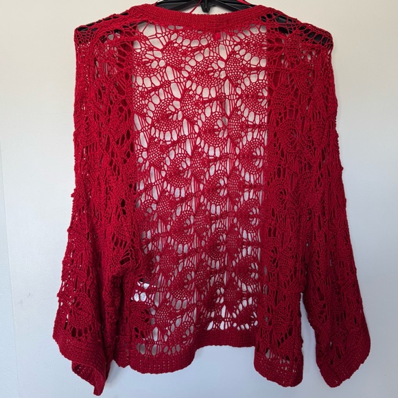 BONGO Red Openwork Crochet Cardigan - Picture 5 of 9